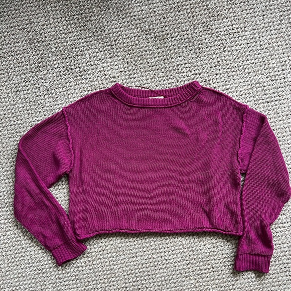 Free People We The Free Inside Out Knit Pullover Sweater Magenta Strut - Picture 2 of 10